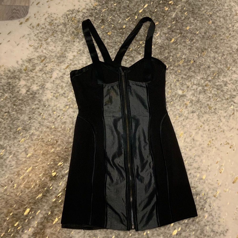 Bebe Black Zipper Front Corset Mini Dress Cut Out Back Size 4
